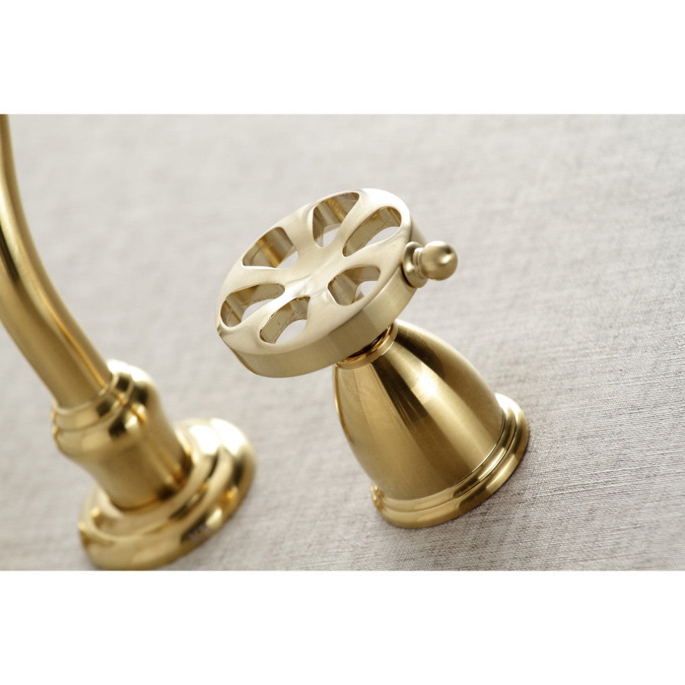 KS3027RX Two-Handle Wall Mount Tub Faucet, Brushed Brass