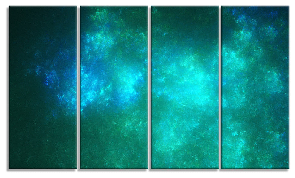 Blue Starry Fractal Sky, Abstract Canvas Art Print, 48"x28", 4 Panels