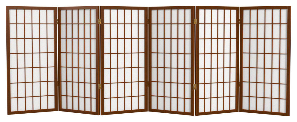 3' Tall Window Pane Shoji Screen, Walnut, 6 Panels