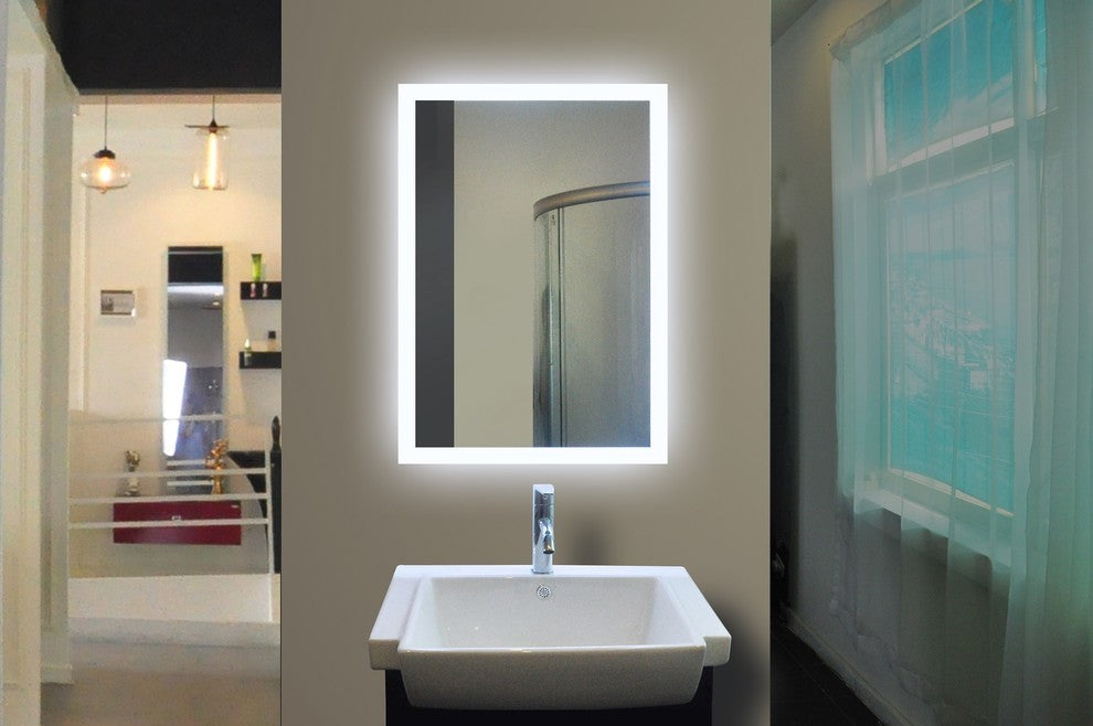 IB MIRROR Dimmable Lighted Bathroom Mirror, Crystal Clear Mirror, 20"x28", Rectangle