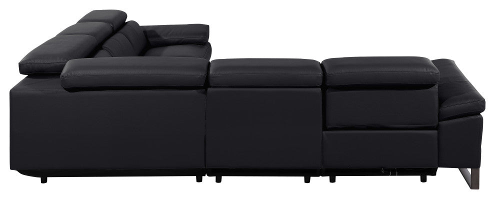 Antonio Italian Leather 5-Piece L-Shaped Power Reclining Sectional, Black