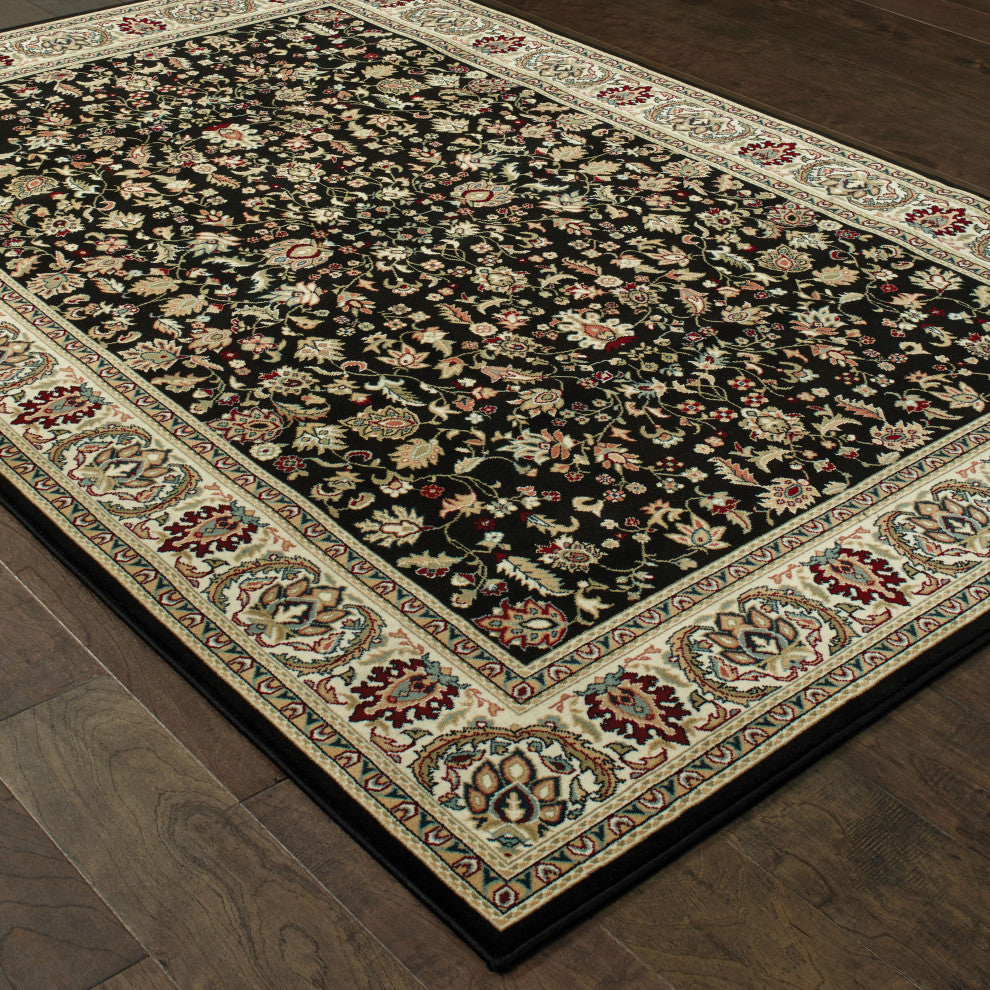 Karaman Traditional Black/ Ivory Area Rug, 5'3"x7'6"