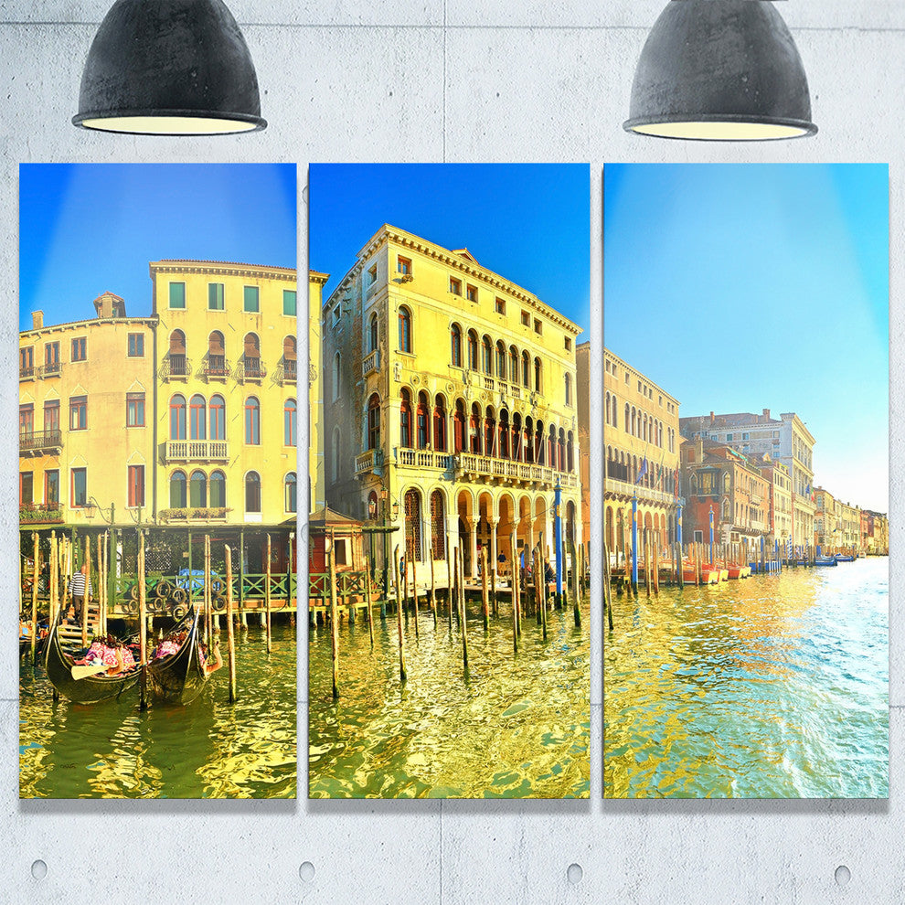 "Yellow Tinged Grand Canal Venice" Metal Wall Art, 3 Panels, 36"x28"