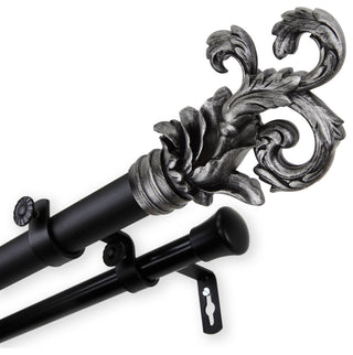 Malina 1" Double Curtain Rod, Black, 66-120"