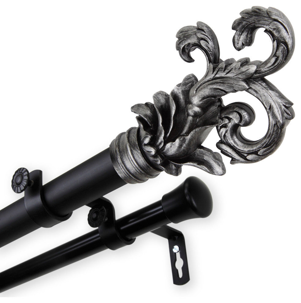 Malina 1" Double Curtain Rod, Black, 66-120"
