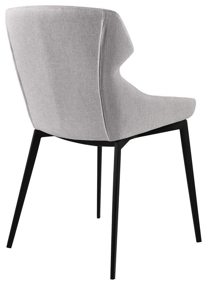 Nantes Modern Dining Chair, Matte Black Finish and Gray Fabric, Set of 2