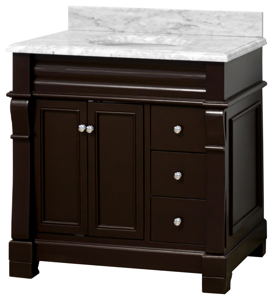 Westminster Bath Vanity, Base: Chocolate, 36", Top: Carrara Marble