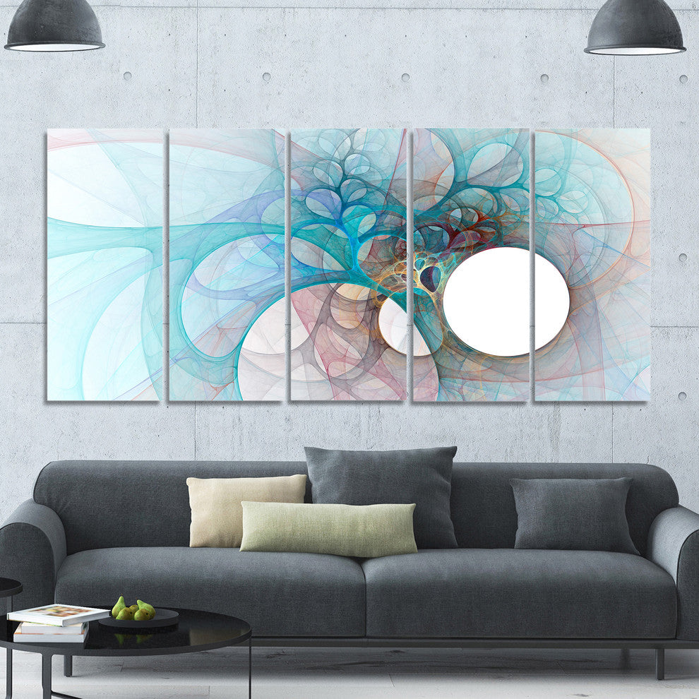 Fractal Angel Wings in Light Blue, Abstract Wall Art Canvas, 60"x28", 5 Panels