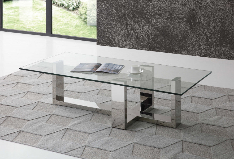 HomeRoots 59" X 28" X 16" Clear Glass Coffee Table