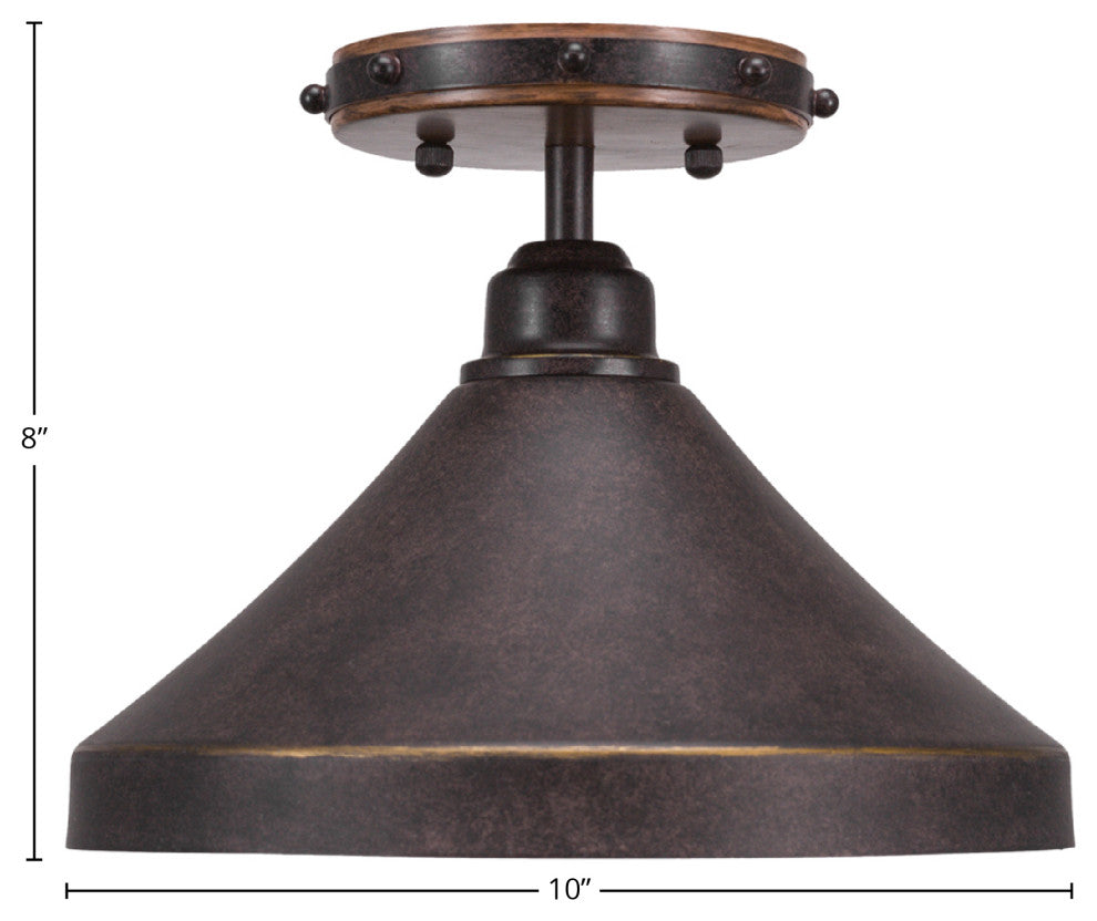 Blacksmith 1-Light Semi-Flush, Dark Granite Cone Metal Shade
