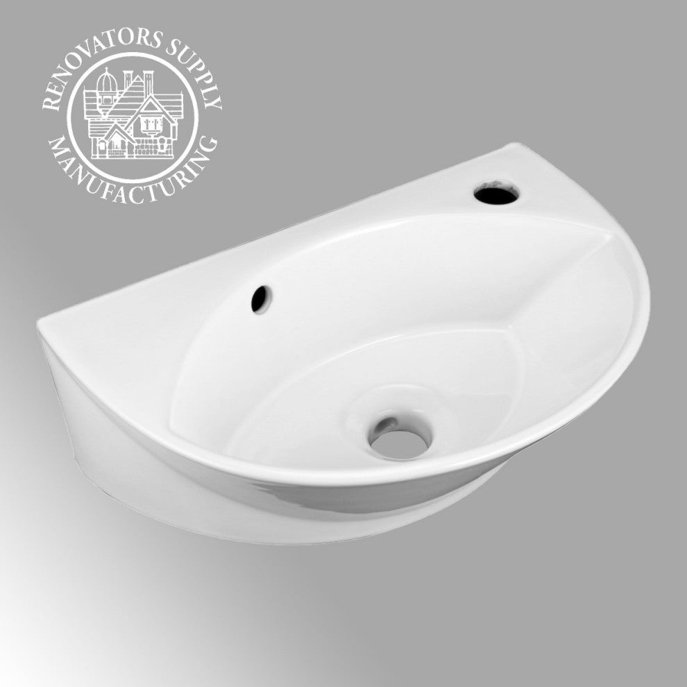 White Ceramic Bathroom Wall Mount Sink 17" Oval Basin with Faucet Hole Overflow