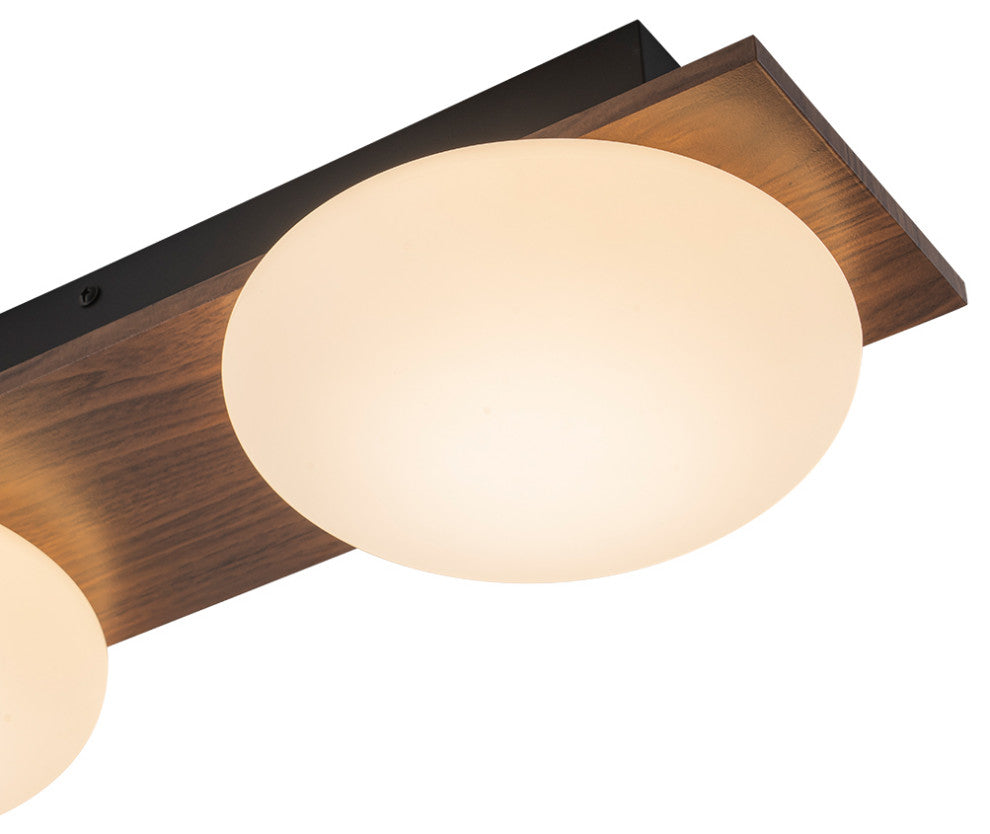 Farmhouse 3-Light Walnut Grain LED Rectangle Semi Flush Mount With Shade