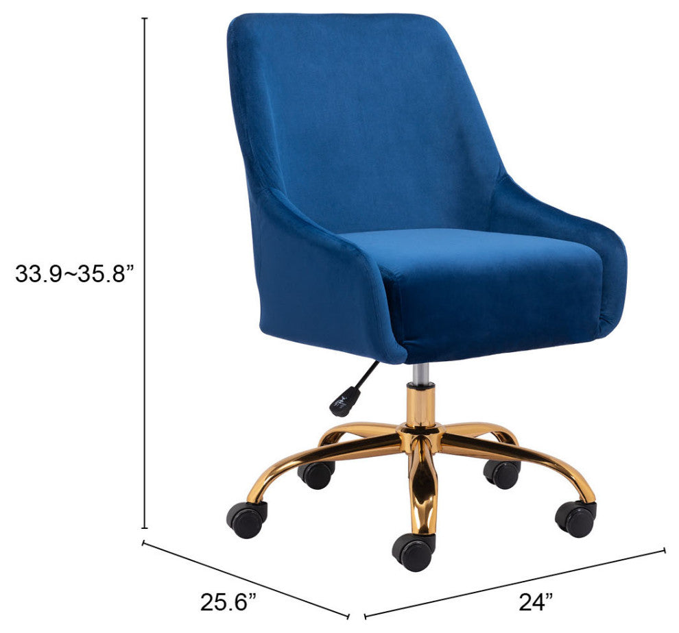 Computer Chair, Faux Vinyl Leather, Steel, Navy, Gold, Home Business Office