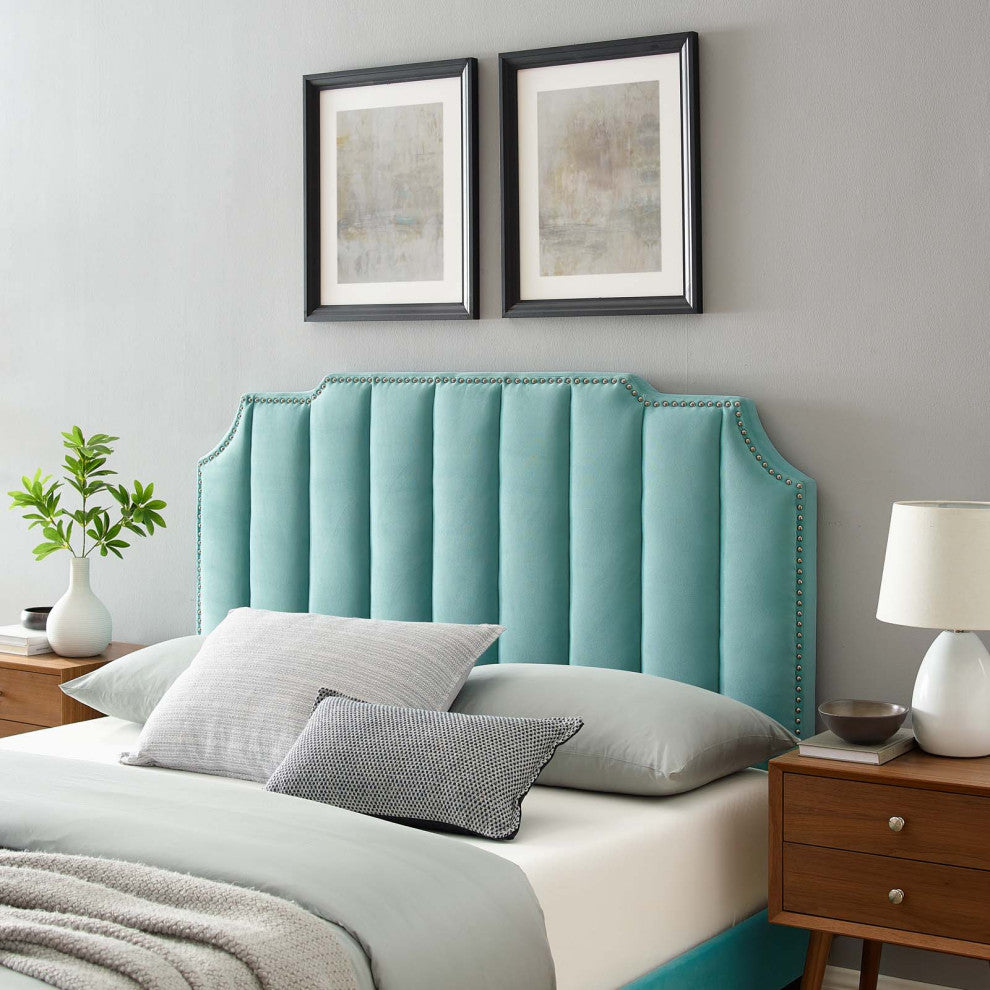 Headboard, Twin Size, Velvet, Blue, Modern Contemporary, Bedroom Master Suite