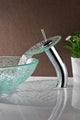ANZZI Paeva Glass Vessel Sink, Clear Chipasi with Waterfall Faucet