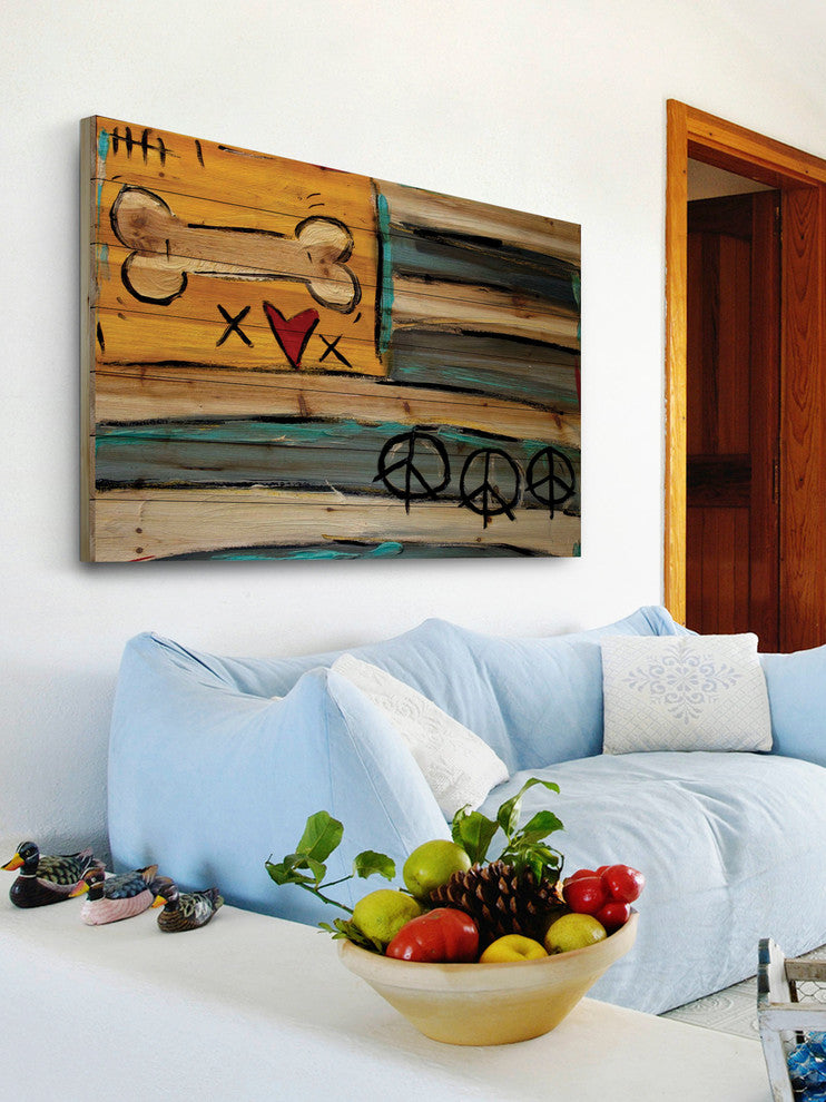 "Peace Bone Flag" Print on Natural Pine Wood by Tori Campisi
