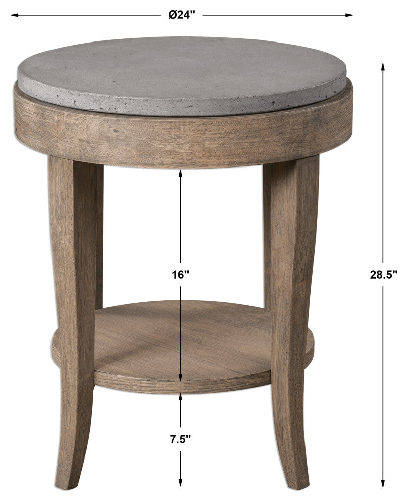 Uttermost Deka Round Contemporary Wood and Concrete Accent Table in Brown