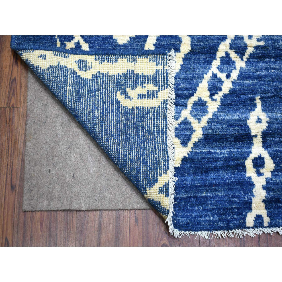 Blue, Hand Knotted, Soft and Shiny Wool, Moroccan Berber Rug, 8'10"x11'5"