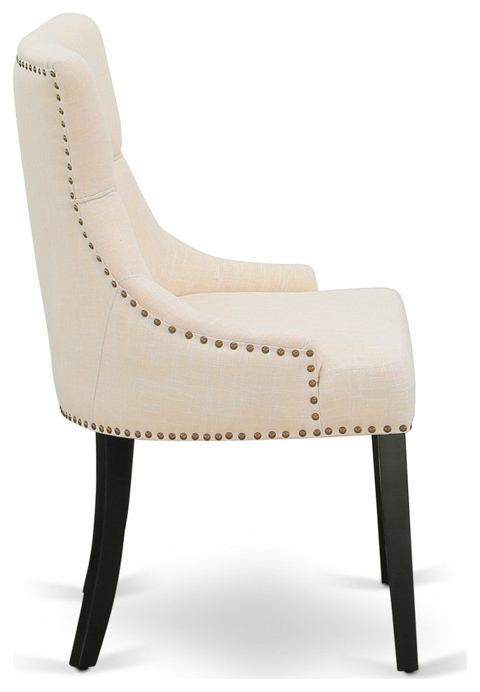3Pc Dinette Set, Round Table, Two Parson Chairs, Light Beige Fabric, Black