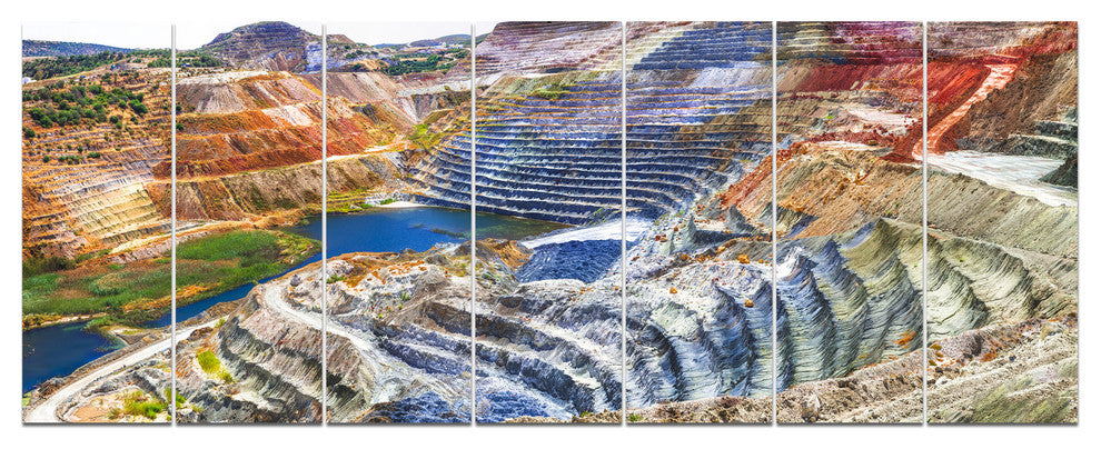 Impressive Mines and Canyon, Landscape Canvas Art Print, 83"x32", 7 Panels