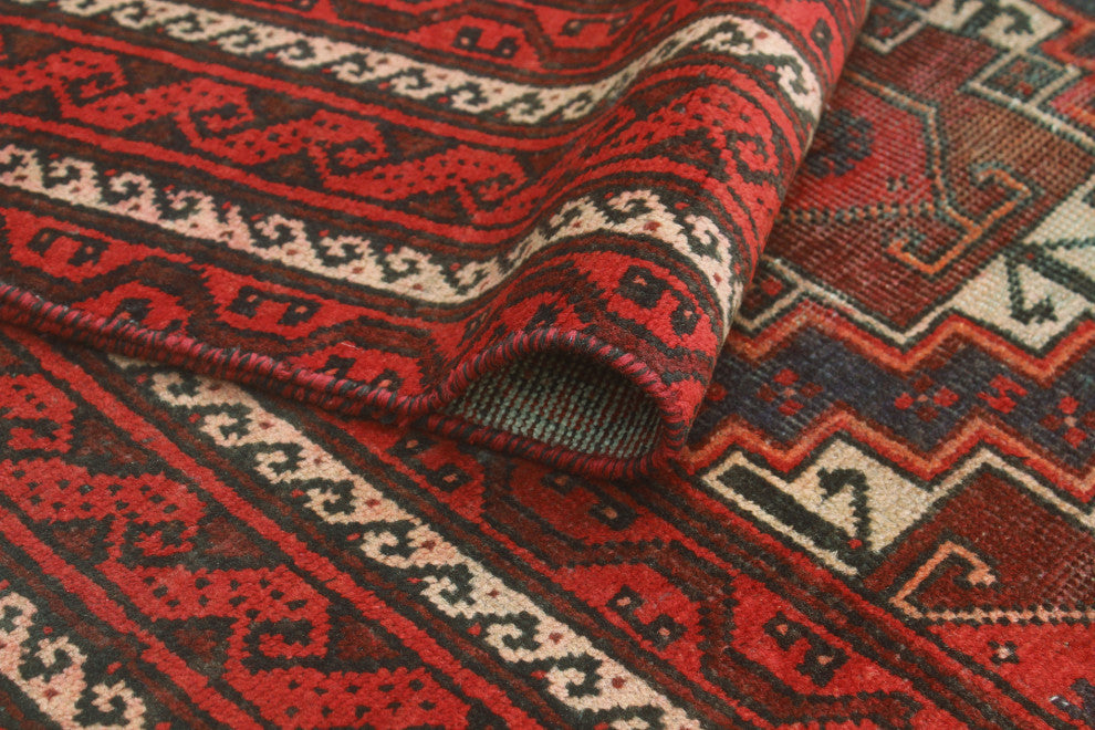 Vintage Distressed Andre Navy/Burgundy Runner, 4'2x7'9
