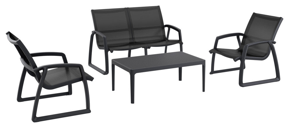 Pacific 4 piece Lounge Set With Arms Frame Sling, Black