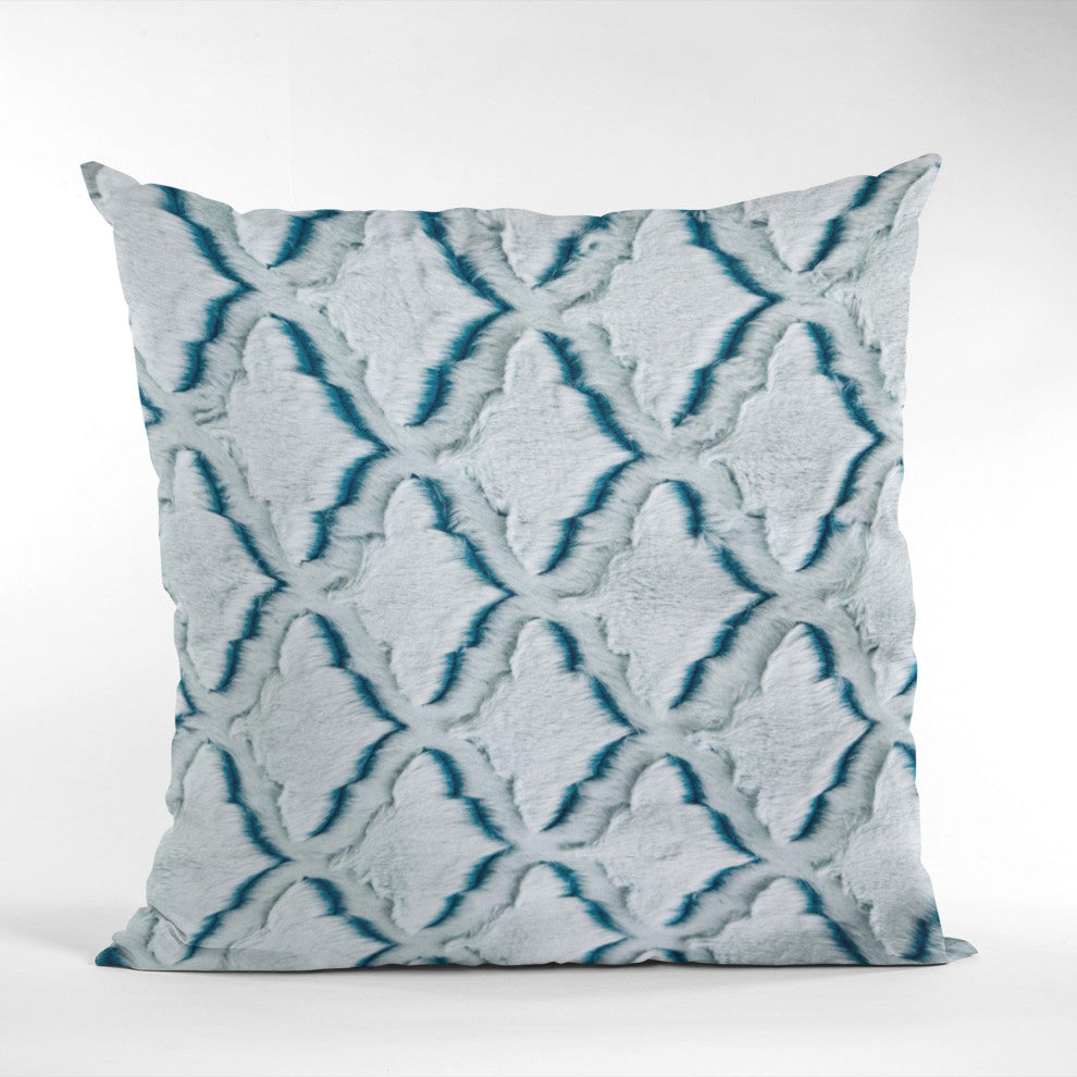 Plutus Light Blue Diamond Faux Fur Luxury Throw Pillow, Light Blue, 22" x 22"