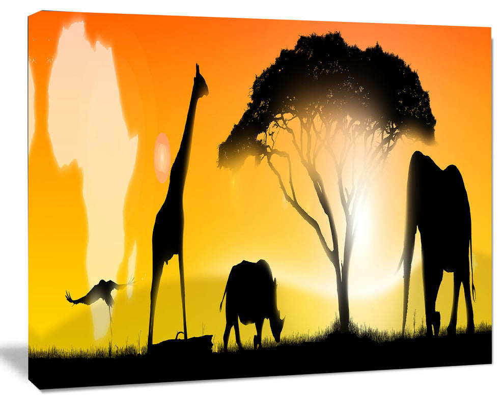 African Wildlife Panorama, African Canvas Art Print, 20"x12"