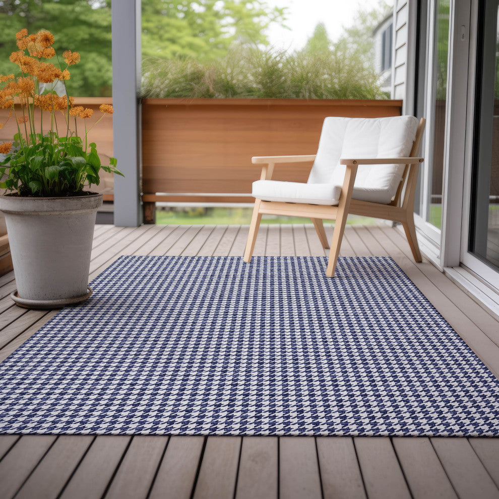 Indoor/Outdoor Hinton HN1 Navy Machine Washable 9' x 12' Rug