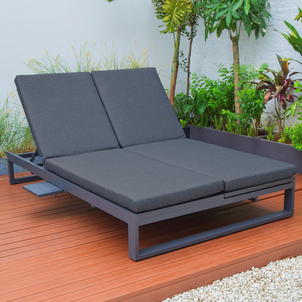 LeisureMod Chelsea Convertible 2-in-1 Sofa and Double Chaise Lounge, Black