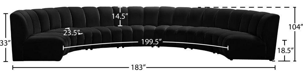 Infinity Channel Tufted Velvet Modular Chair, Black, 7 Piece