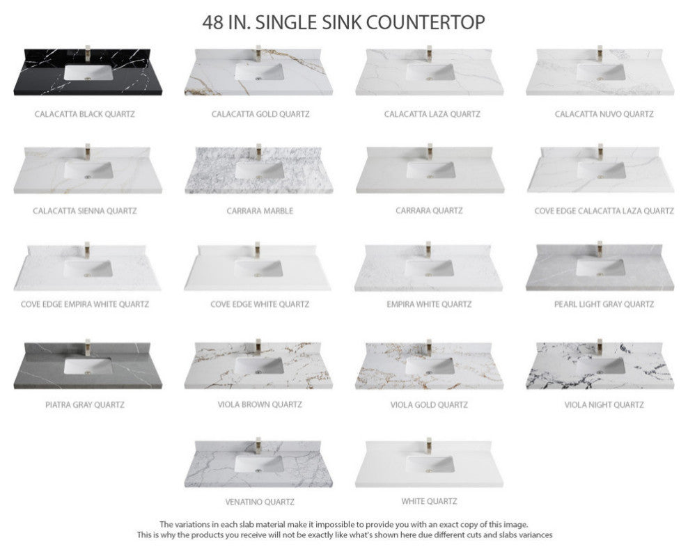 Chicago 48" Single Sink Bathroom Vanity, Fine Grain 2" White Quartz