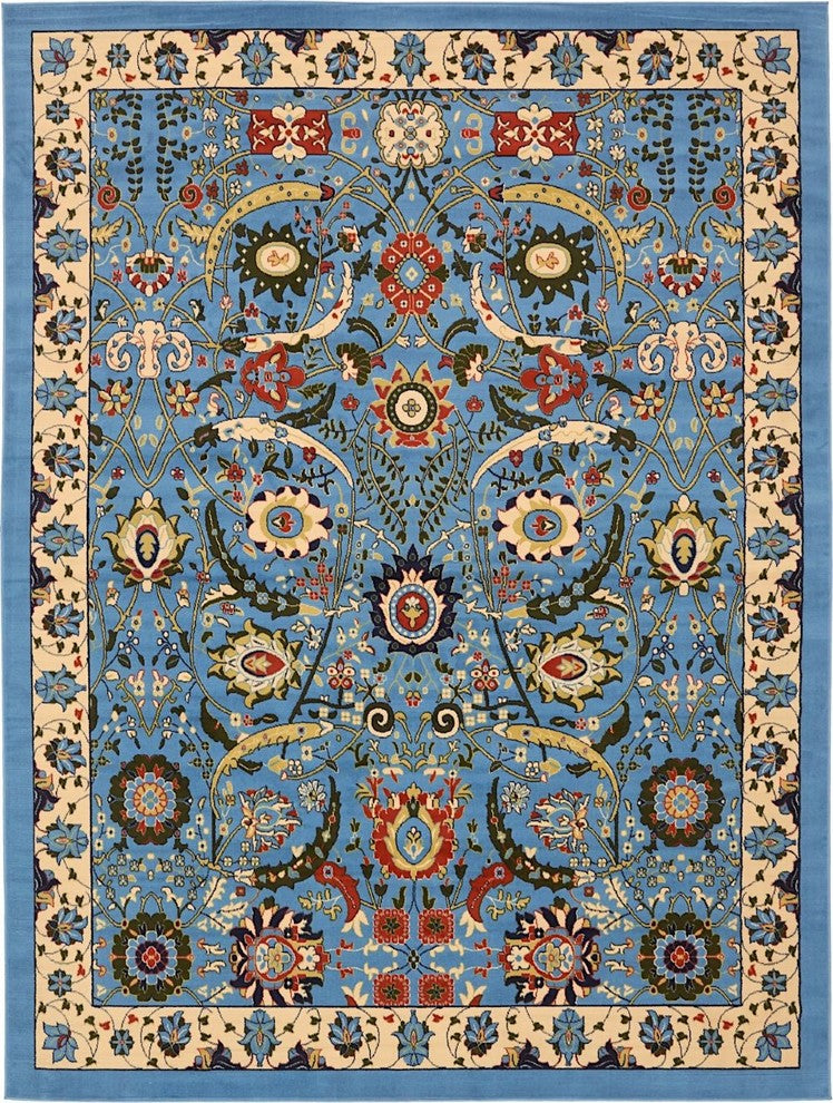 Country and Floral Kashan 10'x13' Rectangle Lagoon Area Rug