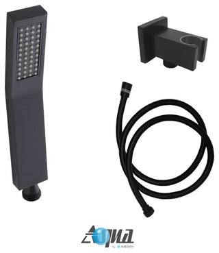 Aqua Piazza Set, 12" Ceiling Square, Rain Shower, 4 Jets, Handheld, Matte Black