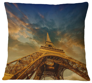 Dramatic Sky Above Paris Paris Eiffel Towerin Paris Cityscape Pillow, 18"x18"