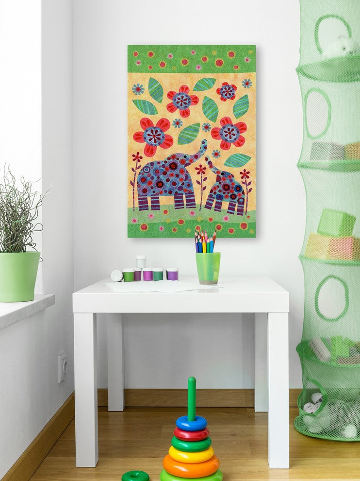 "Elephant Pair" Painting Print on Wrapped Canvas, 8"x12"