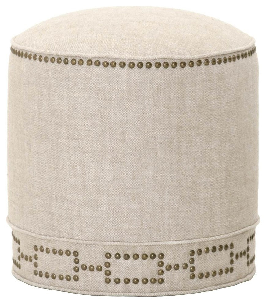 Benzara BM174254 Fully Upholstered Round Ottoman, Bisque Cream