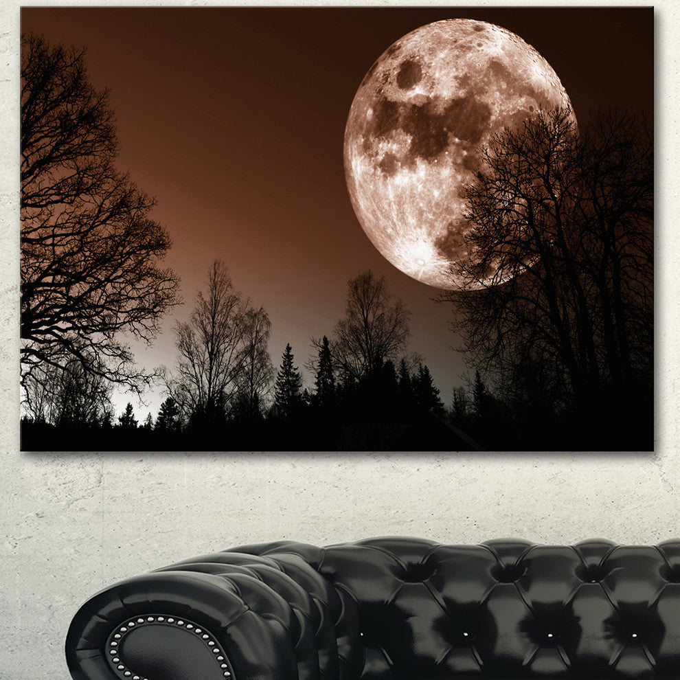 Red Moon Rise over Dark Trees, Landscape Canvas Art Print, 40"x30"