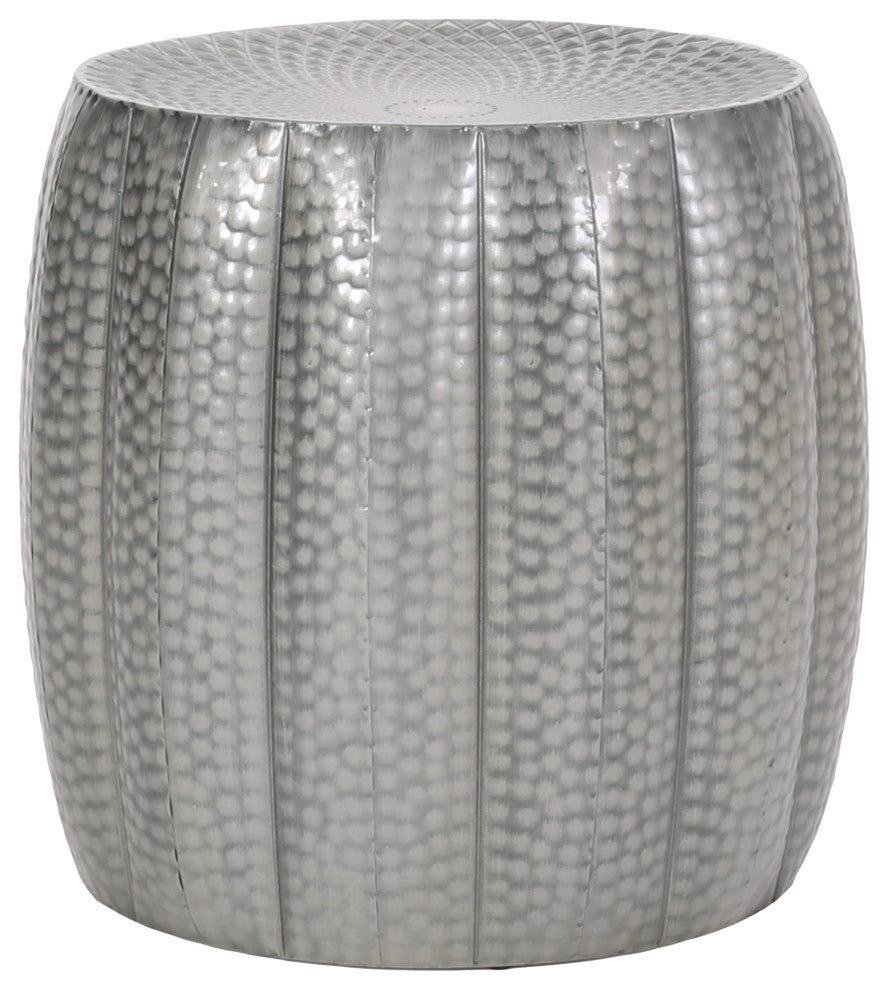 Craigue Modern Iron Mandala Pumpkin Side Table, Brushed Antique Silver