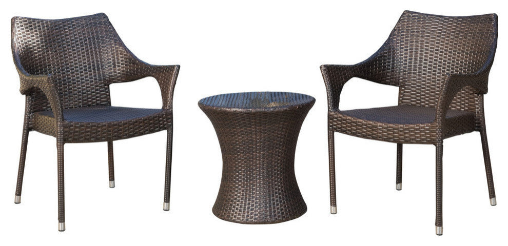 GDF Studio 3-Piece Tahitian Outdoors Brown Wicker Stacking Chair Chat Set