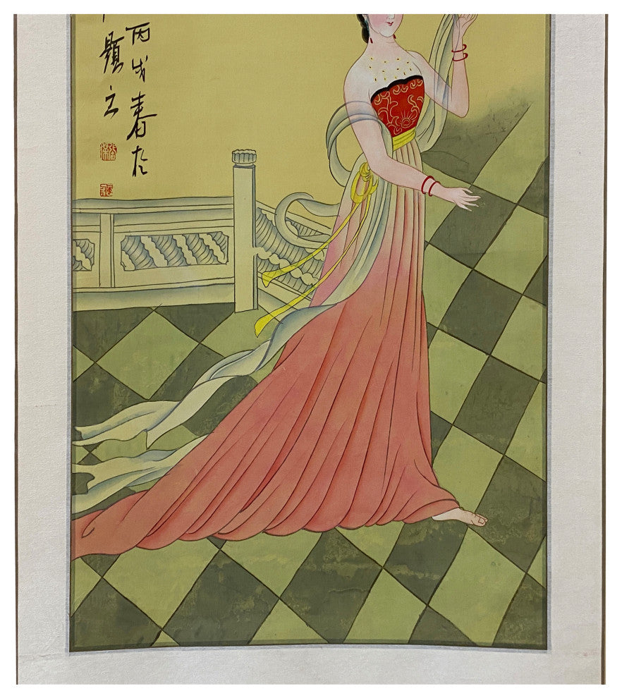 Chinese Color Ink TongStyle Lady Portrait Scroll Painting Wall Art Hws2009
