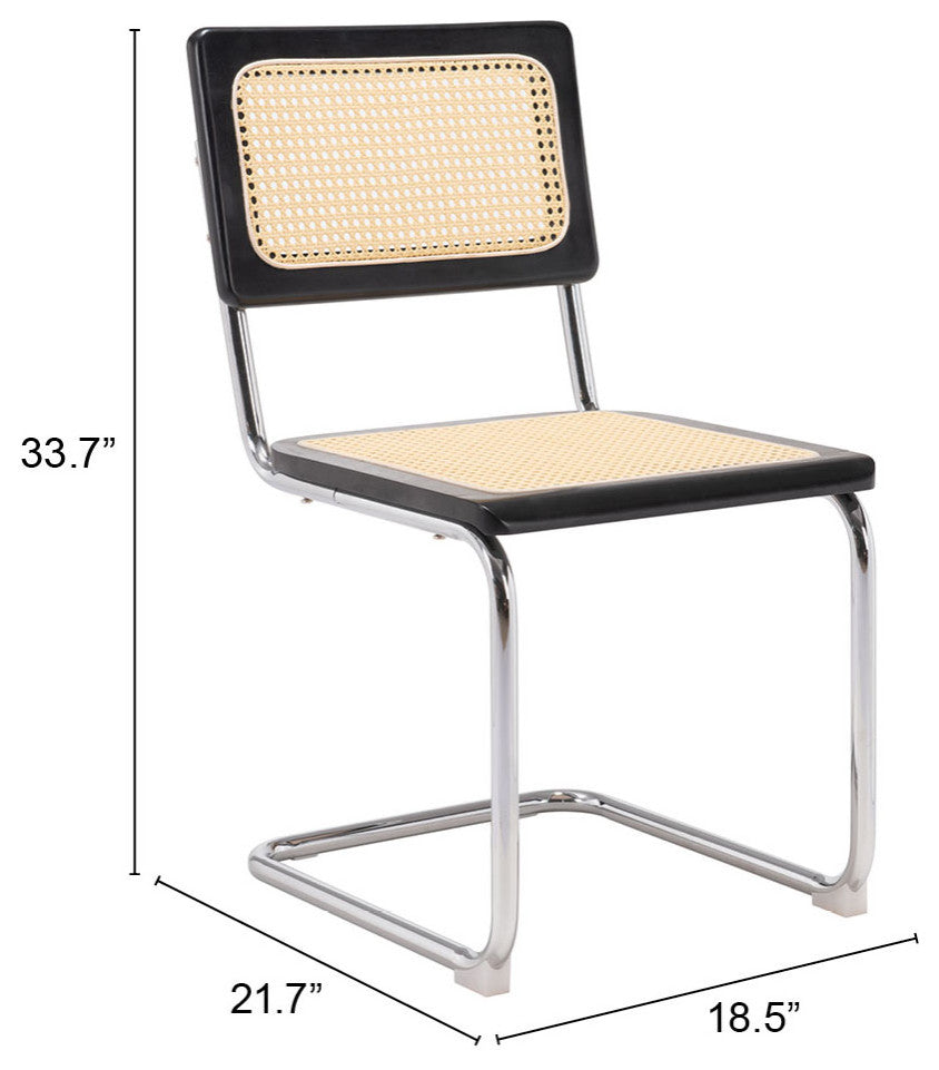 Dining Chair, Set of 2, Steel Metal, Wood, Natural, Black, Chrome, Mid Century