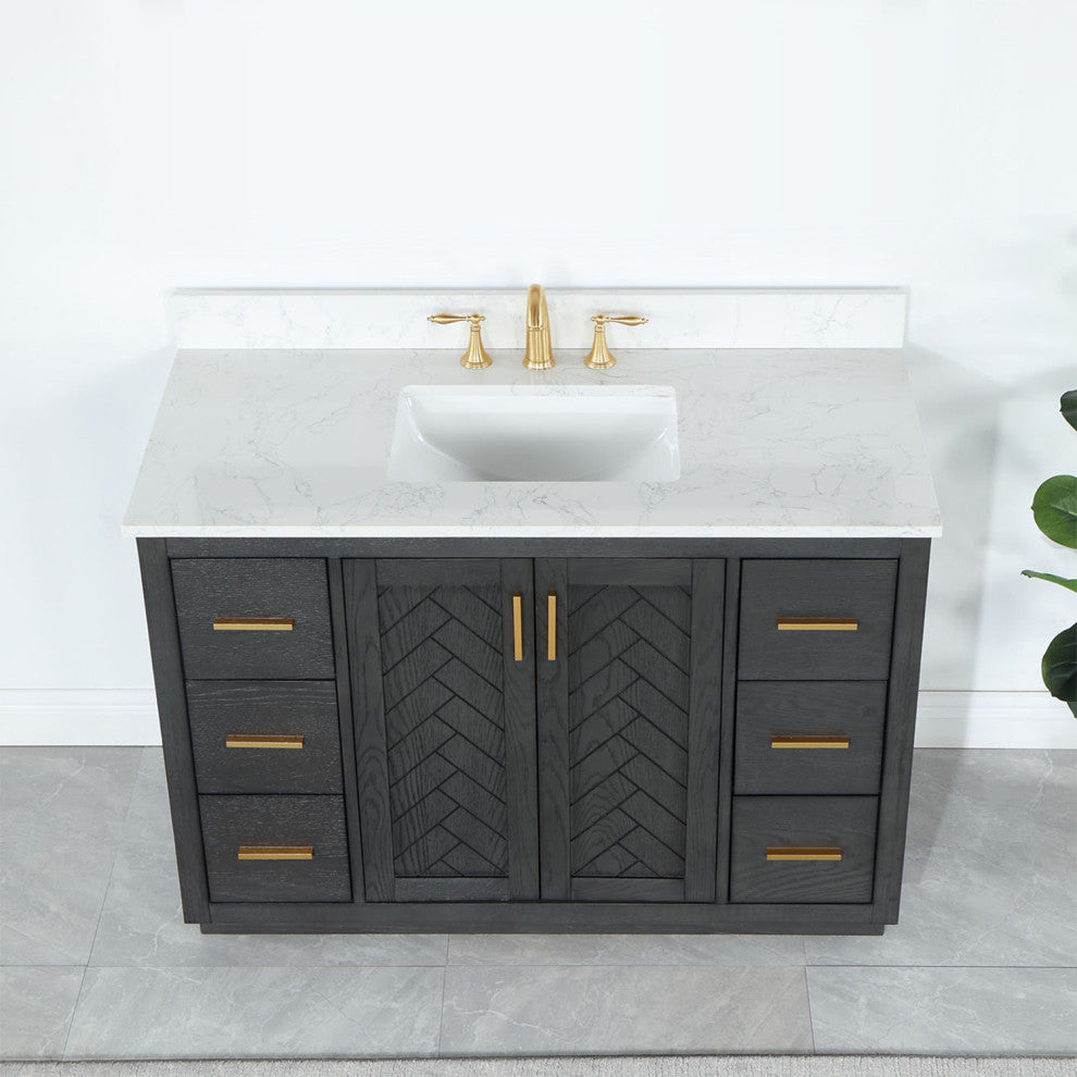 Gazsi Brown Oak Bathroom Vanity Set, 48", Without Mirror