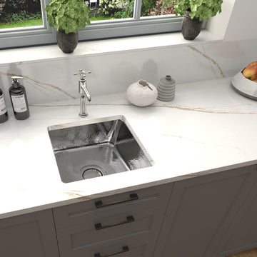 Nantucket Sinks 16.625" Hammered Brass Square Bar Sink, Stainless Steel