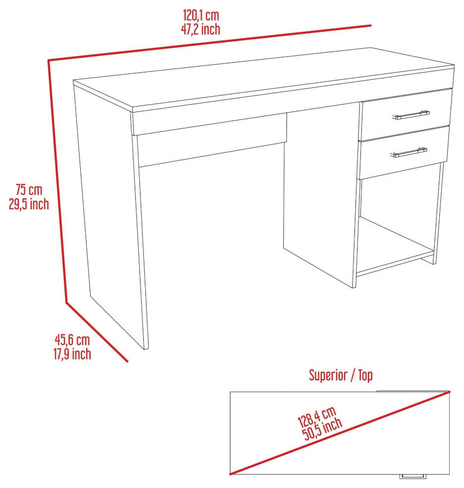 FM FURNITURE Austin Writing Computer Desk, Two Drawers,  One Cabinet
