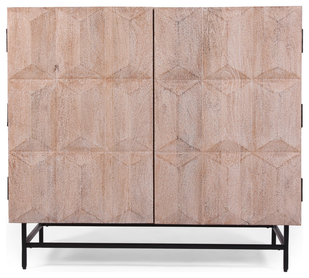 Barnsley Winder Handcrafted Boho Mango Wood Cabinet, White Washed and Black