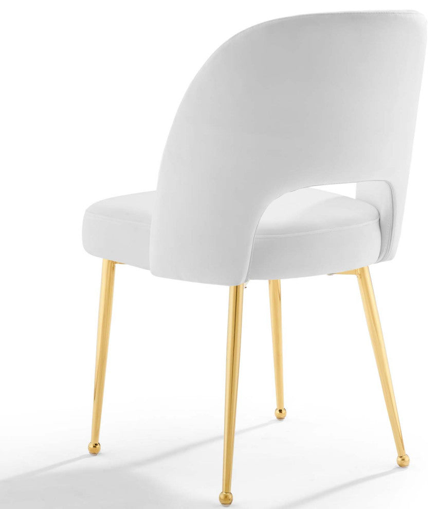 Modern Designer Dining Room Side Chair, Velvet Fabric Metal Steel, White