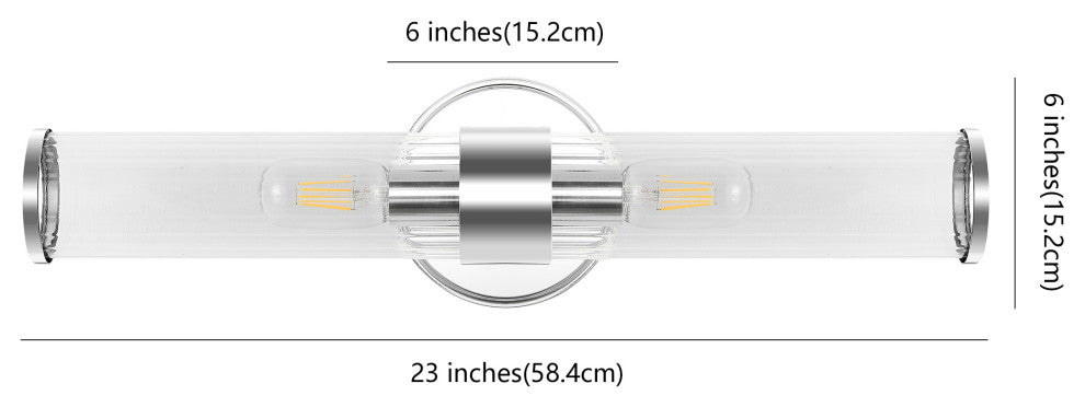 Cecil Tall Cylinder Iron/Striped Glass Modern LED Vanity, Chrome, 2-Light