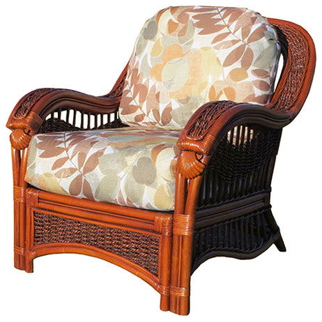 Seascape Arm Chair in Natural, Botanical-Fern Fabric