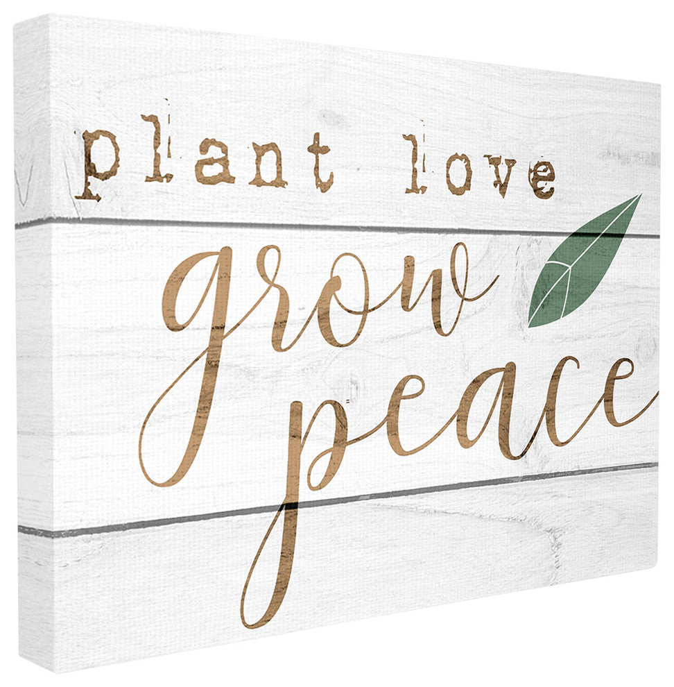Plant Love Grow Peace Green Leaf Planked Look XXL Canvas Wall Art, 30"x40"